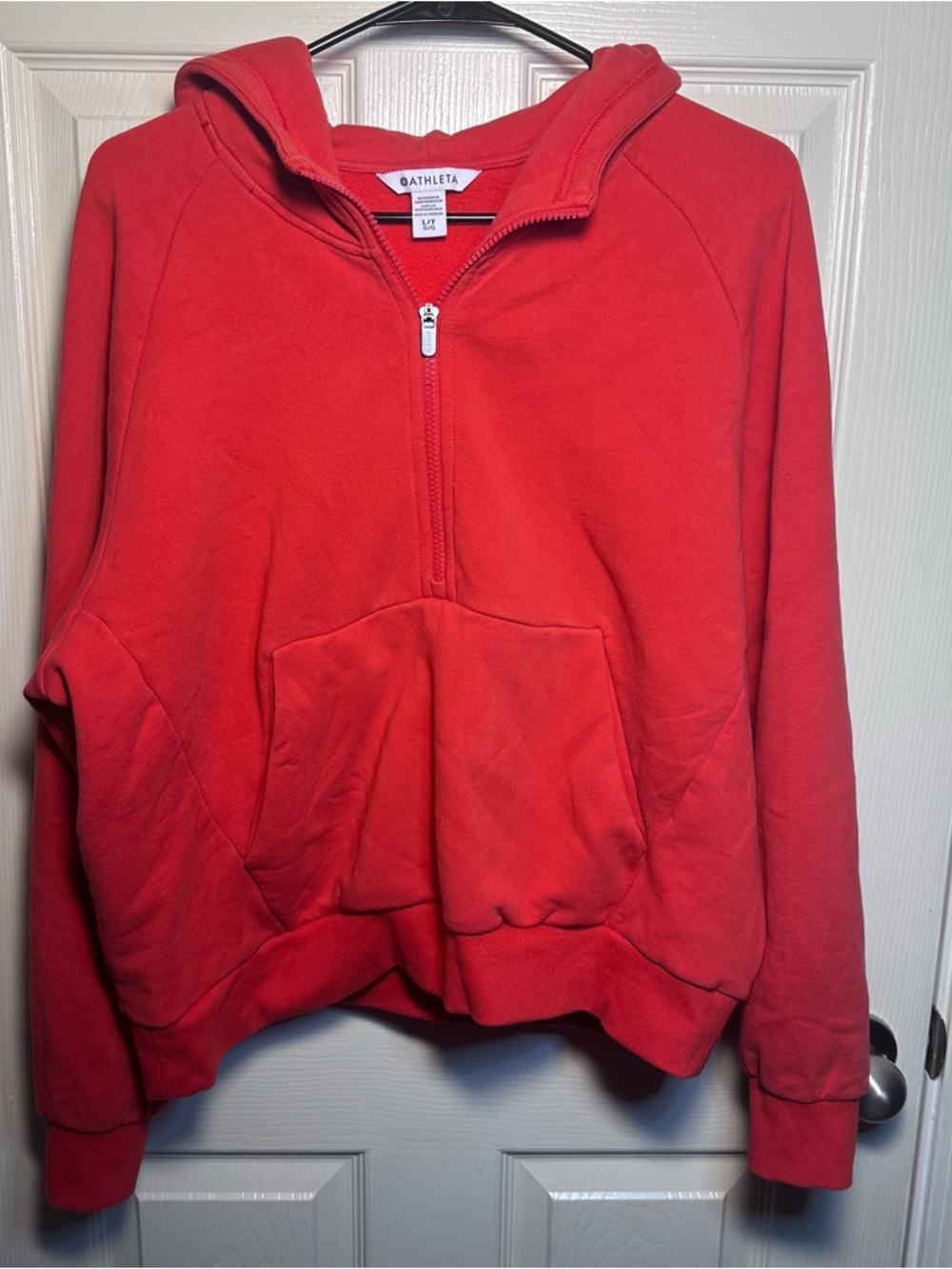 Women’s Athleta Red Half-Zip Hooded Sweatshirt, size L/T